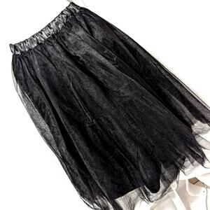 NWOT! FROU-FROU BLACK SATIN AND BLACK NET FULL POUFY, MIDI LENGTH SKIRT! SZ M